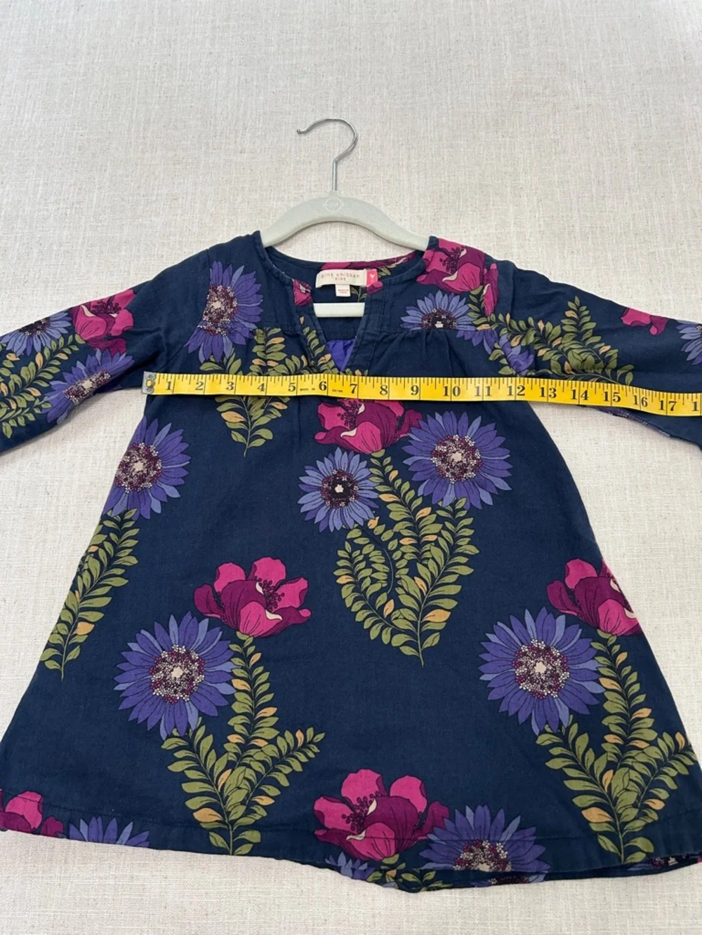 Pink Chicken Dress Girls 3Y Navy Floral Playful Long Sleeve Tunic